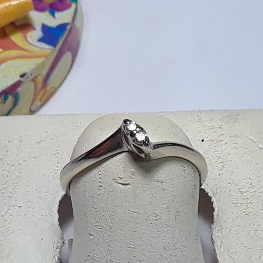 Estate .04ctw Natural Rd Diamond 14Kt White Gold Tracer Wedding Band Ring #20488